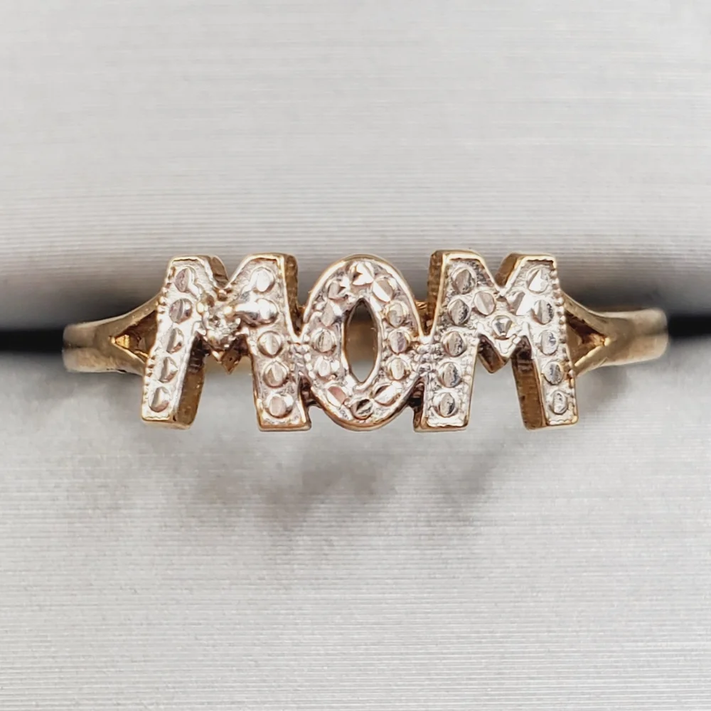 10k Solid Yellow Gold Mom Or Wow Genuine Diamond Accent Ring
